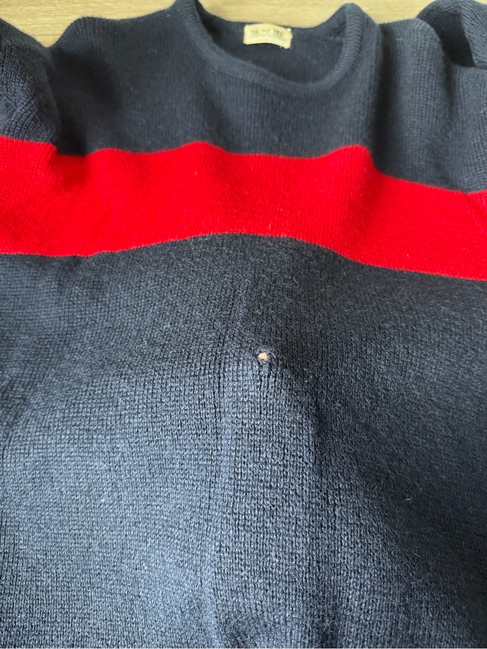 Vintage Demetre Seattle 100% Wool Sweater Mens Large Navy Red Color Block USA - Picture 4 of 4